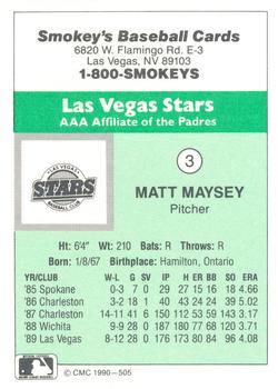 1990 CMC Las Vegas Stars #3 Matt Maysey Back
