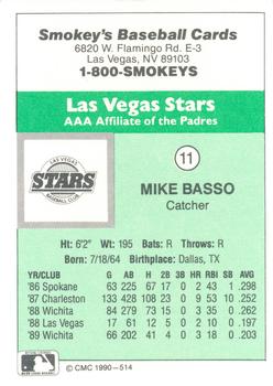 1990 CMC Las Vegas Stars #11 Mike Basso Back