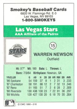 1990 CMC Las Vegas Stars #15 Warren Newson Back