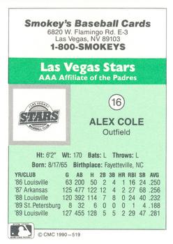 1990 CMC Las Vegas Stars #16 Alex Cole Back