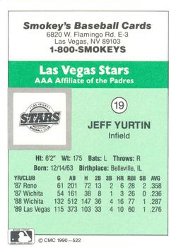 1990 CMC Las Vegas Stars #19 Jeff Yurtin Back