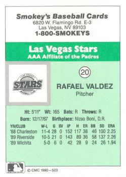 1990 CMC Las Vegas Stars #20 Rafael Valdez Back
