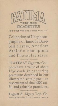 1914 Fatima (T222) #NNO Grover Cleveland Alexander Back