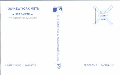 1989 Historic Limited Editions 1969 New York Mets Postcards #12 Rod Gaspar Back