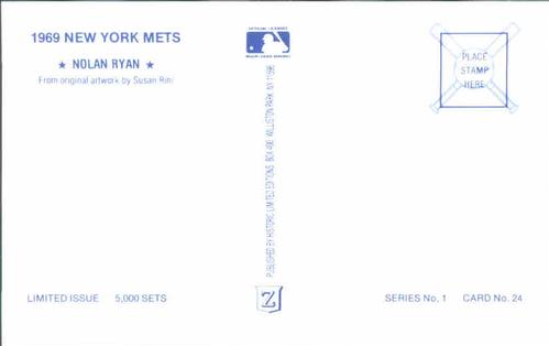 1989 Historic Limited Editions 1969 New York Mets Postcards #24 Nolan Ryan Back