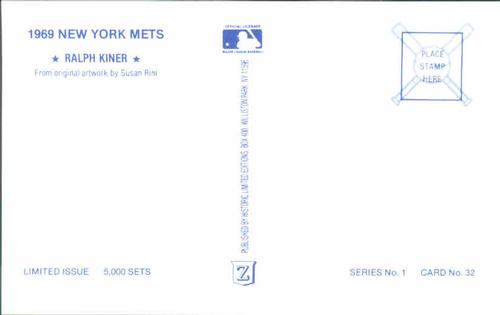 1989 Historic Limited Editions 1969 New York Mets Postcards #32 Ralph Kiner Back