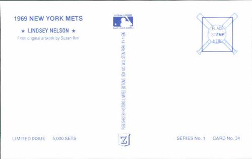 1989 Historic Limited Editions 1969 New York Mets Postcards #34 Lindsey Nelson Back