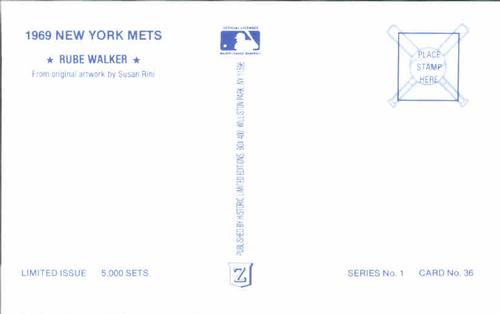 1989 Historic Limited Editions 1969 New York Mets Postcards #36 Rube Walker Back