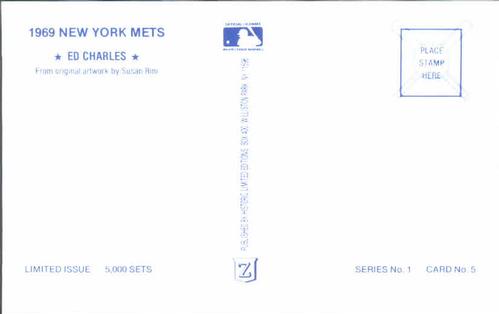 1989 Historic Limited Editions 1969 New York Mets Postcards #5 Ed Charles Back