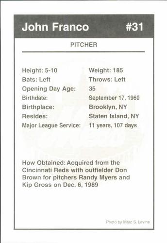 1996 Marc S. Levine New York Mets Photocards #NNO John Franco Back
