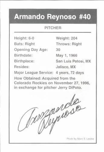 1997 Marc S. Levine New York Mets Photocards #28 Armando Reynoso Back
