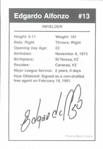 1997 Marc S. Levine New York Mets Photocards #2 Edgardo Alfonzo Back