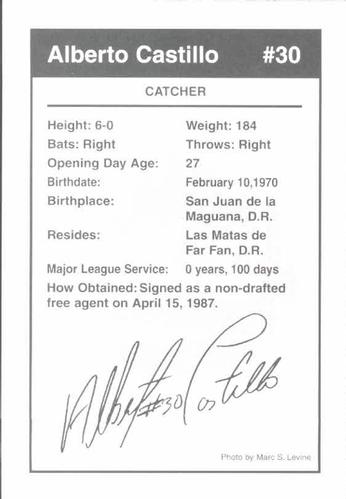 1997 Marc S. Levine New York Mets Photocards #8 Alberto Castillo Back