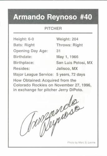 1998 Marc S. Levine New York Mets Photocards #25 Armando Reynoso Back