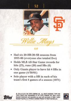 2012 Topps Tribute #52 Willie Mays Back