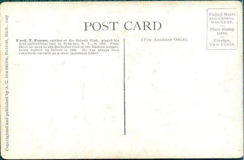 1907-09 A.C. Dietsche Postcards (PC765) #NNO Fred T. Payne Back