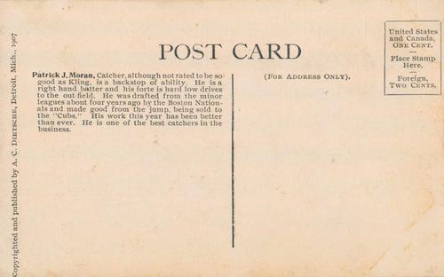 1907-09 A.C. Dietsche Postcards (PC765) #NNO Pat Moran Back