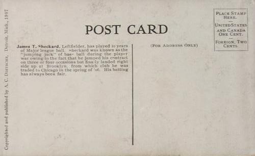 1907-09 A.C. Dietsche Postcards (PC765) #NNO Jimmy Sheckard Back