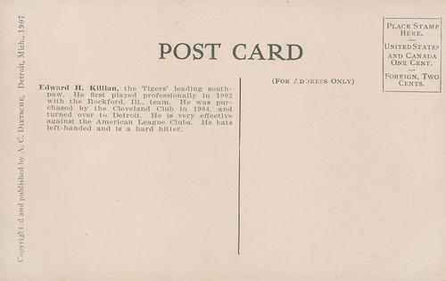 1907-09 A.C. Dietsche Postcards (PC765) #NNO Ed Killian Back
