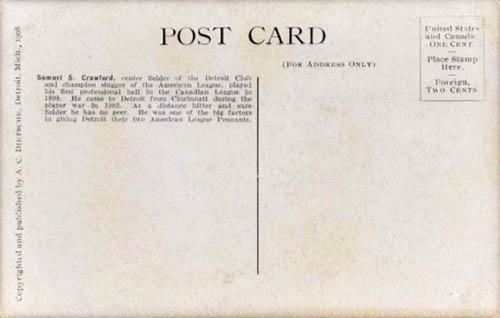 1907-09 A.C. Dietsche Postcards (PC765) #NNO Sam Crawford Back