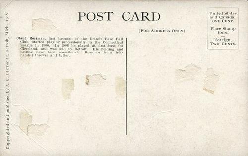 1907-09 A.C. Dietsche Postcards (PC765) #NNO Claude Rossman Back