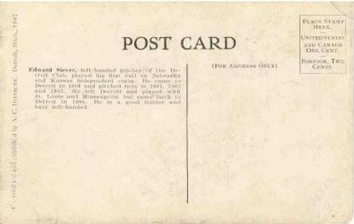 1907-09 A.C. Dietsche Postcards (PC765) #NNO Edward Siever Back
