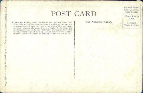 1907-09 A.C. Dietsche Postcards (PC765) #NNO Ty Cobb Back