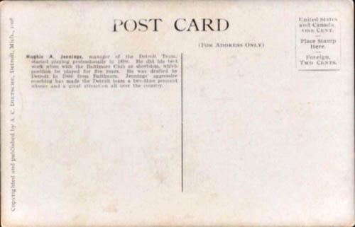 1907-09 A.C. Dietsche Postcards (PC765) #NNO Hughie Jennings Back