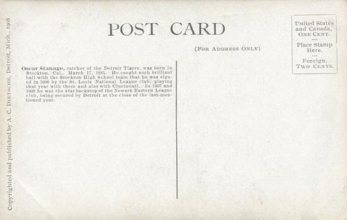 1907-09 A.C. Dietsche Postcards (PC765) #NNO Oscar Stanage Back