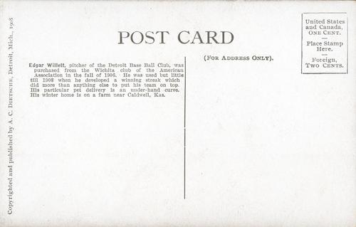 1907-09 A.C. Dietsche Postcards (PC765) #NNO Ed Willett Back