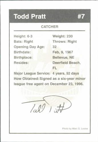 1999 New York Mets Marc S. Levine Photocards #NNO Todd Pratt Back