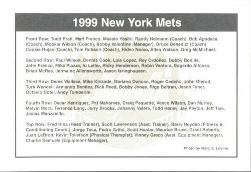 1999 New York Mets Marc S. Levine Photocards #NNO 1999 Team Photo Back