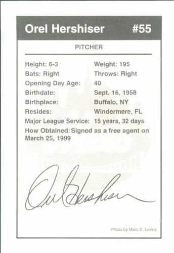 1999 New York Mets Marc S. Levine Photocards #NNO Orel Hershiser Back