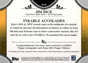 2012 Topps Tribute - Autographs #TA-JR1 Jim Rice Back