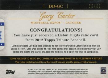 2012 Topps Tribute - Debut Digit Relics #DD-GC Gary Carter Back