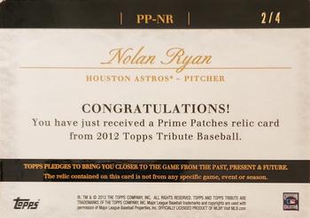 2012 Topps Tribute - Prime Patches #PP-NR Nolan Ryan Back