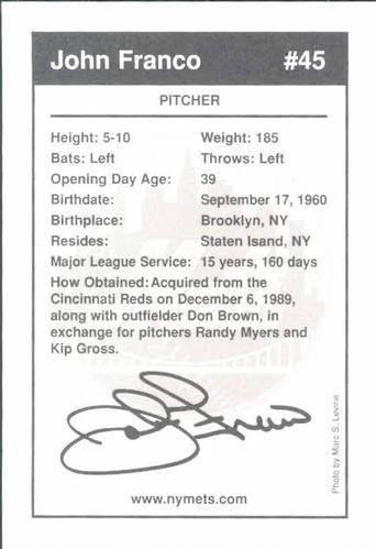 2000 New York Mets Marc S. Levine  #7 John Franco Back