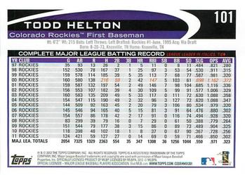 2012 Topps Opening Day #101 Todd Helton Back