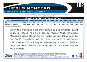 2012 Topps Opening Day #102 Jesus Montero Back