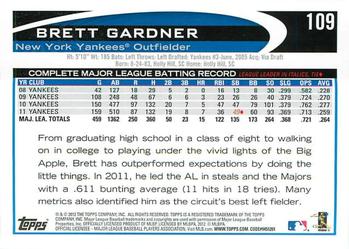 2012 Topps Opening Day #109 Brett Gardner Back