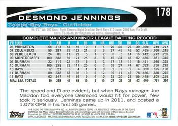 2012 Topps Opening Day #178 Desmond Jennings Back