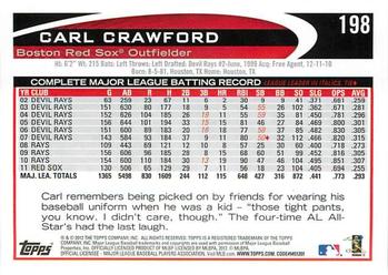 2012 Topps Opening Day #198 Carl Crawford Back