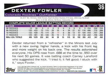2012 Topps Opening Day #36 Dexter Fowler Back