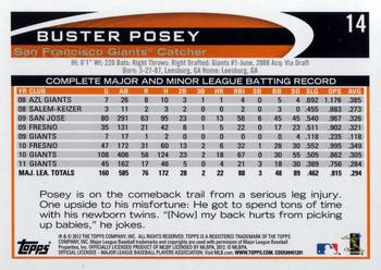 2012 Topps Opening Day #14 Buster Posey Back