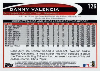 2012 Topps Opening Day #126 Danny Valencia Back