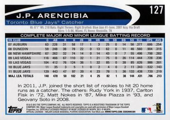 2012 Topps Opening Day #127 J.P. Arencibia Back