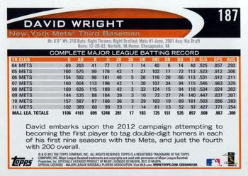 2012 Topps Opening Day #187 David Wright Back