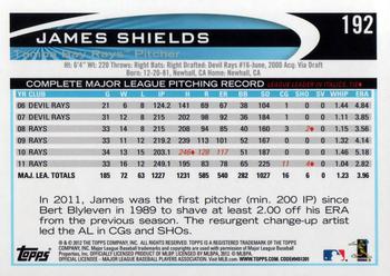 2012 Topps Opening Day #192 James Shields Back