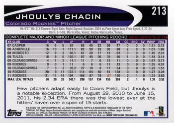 2012 Topps Opening Day #213 Jhoulys Chacin Back