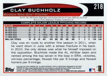 2012 Topps Opening Day #218 Clay Buchholz Back